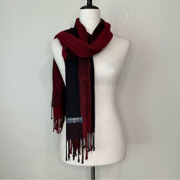 BUNDLE (2) 100% Pashmina Gray Burgundy Scarf - Picture 8 of 13